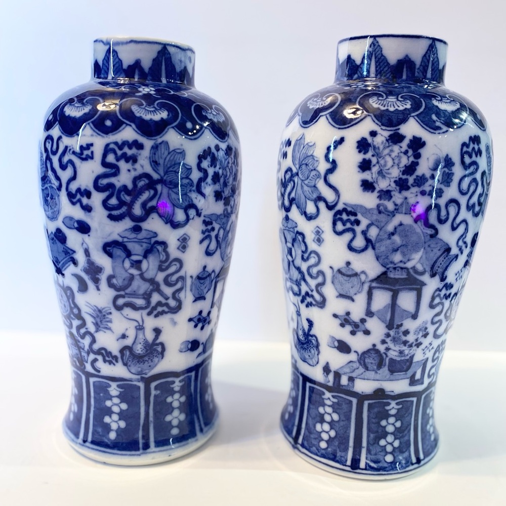 Asian 19th Century Meiping Vase Chinese Porcelain Blue & White Ceramic Vases Set